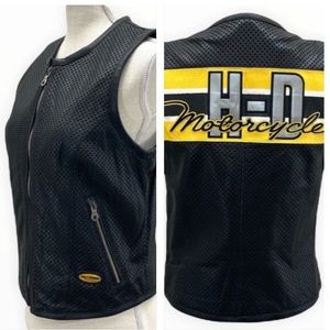 HARLEY-DAVIDSON Women’s Black and Yellow Vented Leather Vest Size Medium